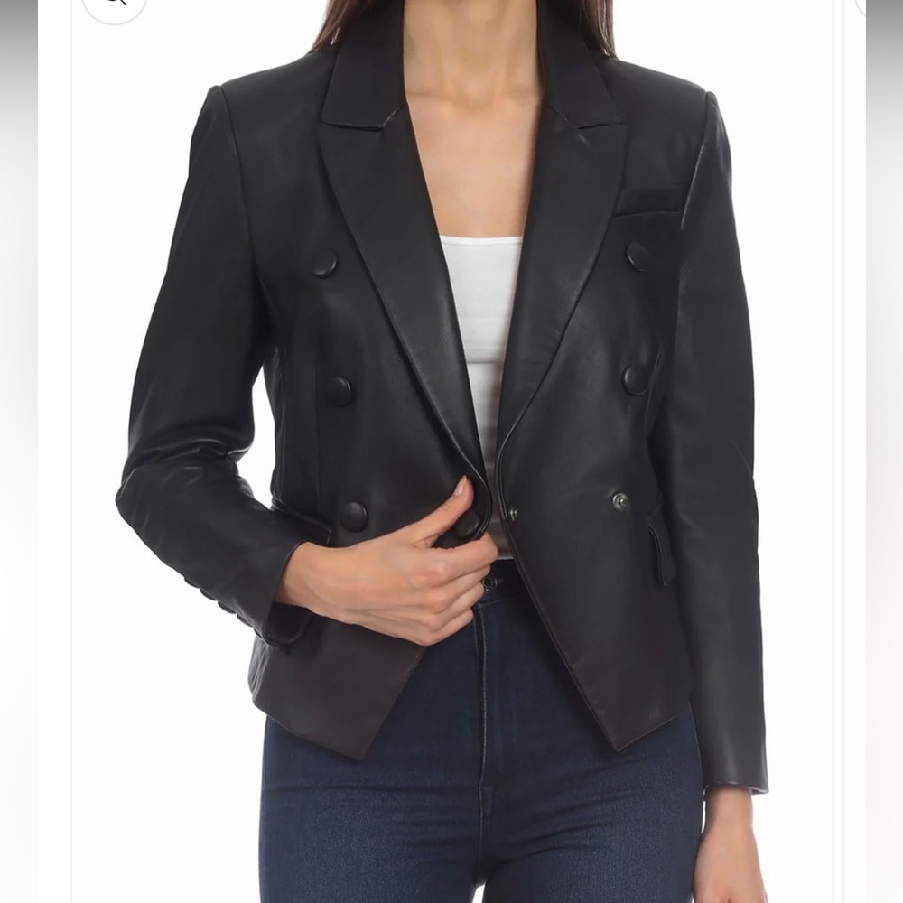 Bagatelle Fitted black Lamb Leather Suit Blazer jacket xs